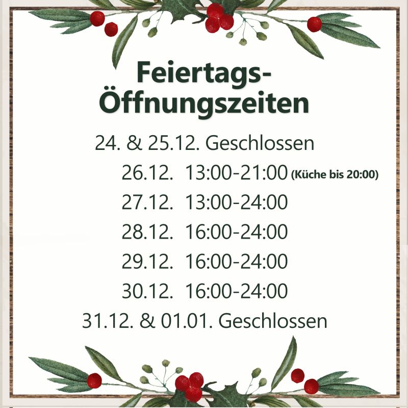 Feiertags-&Ouml;ffnungszeiten